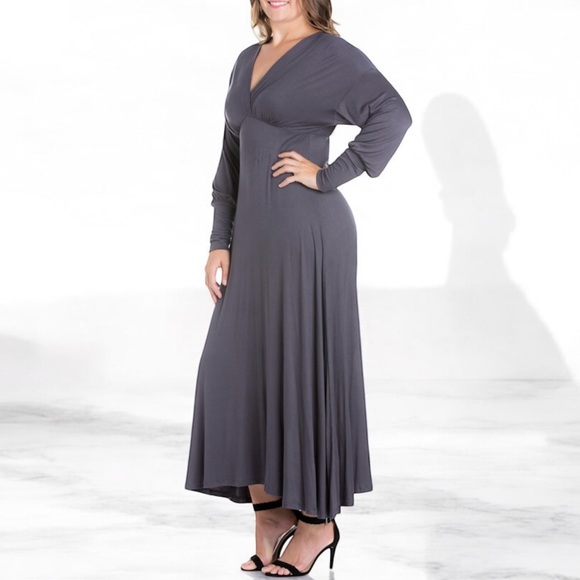 24/7 Comfort Empire Waist Maxi Dress Bishop Sleeves Size 1X - Picture 2 of 7